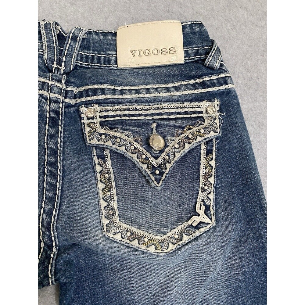 Vigoss Jeans Capri Bling Women's 27 Denim Blue New York Capri Y2K Pants Gems - Picture 4 of 16